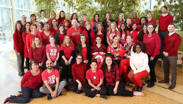 Go-Red-Luries-2017 Employees wearing red at Luries Children's Hospital of Chicago