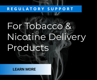 Image with Text: Smoke background with Regulatory Support for Regulatory Support for Tobacco & Nicotine Delivery Products 