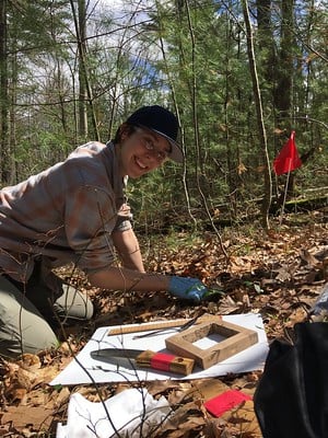 alt= HARV field technician Katra Laidlaw collecting soil horizons