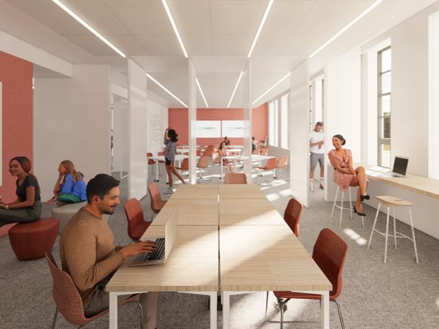 Photo: rendering of a collaboration room on the new Metro Early College Middle School and High School campus