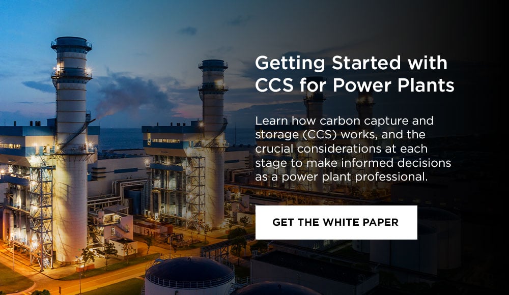 Image: Power plant at dusk with text