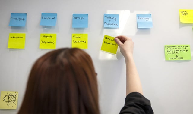 alt=a human factors engineer mapping out an agile design methodology on a wall
