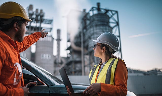 Image: Carbon storage experts reviewing a potential geological storage site at a power plant