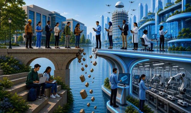 alt=a broken bridge representing the readiness gap in the future workforce